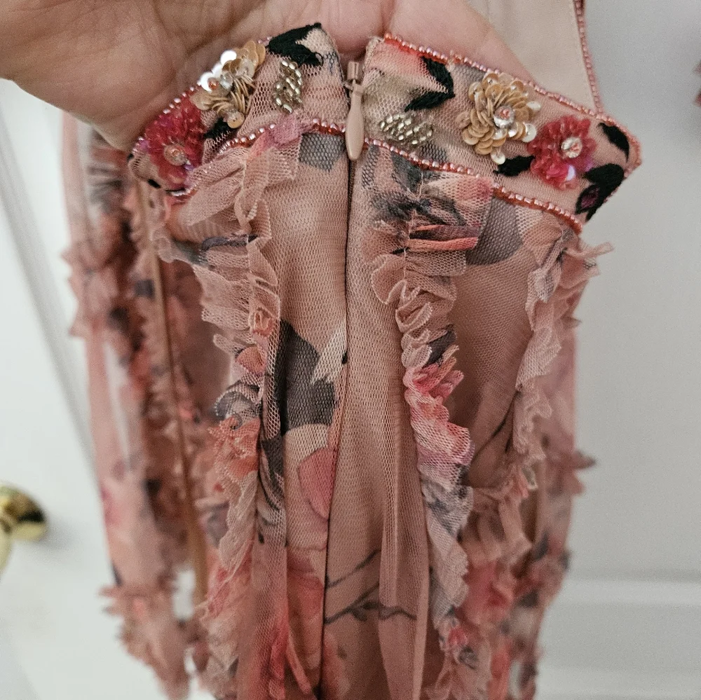 Mac Duggal Long Sleeve V Neck Cut Out Mesh Mini Dress SZ 12 NWT A9151 - Picture 10 of 11